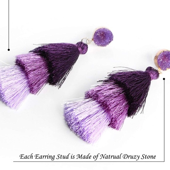 💜Purple Ombré TASSLE  WOMAN’S DRUZY EARRINGS *NWT - Picture 4 of 7
